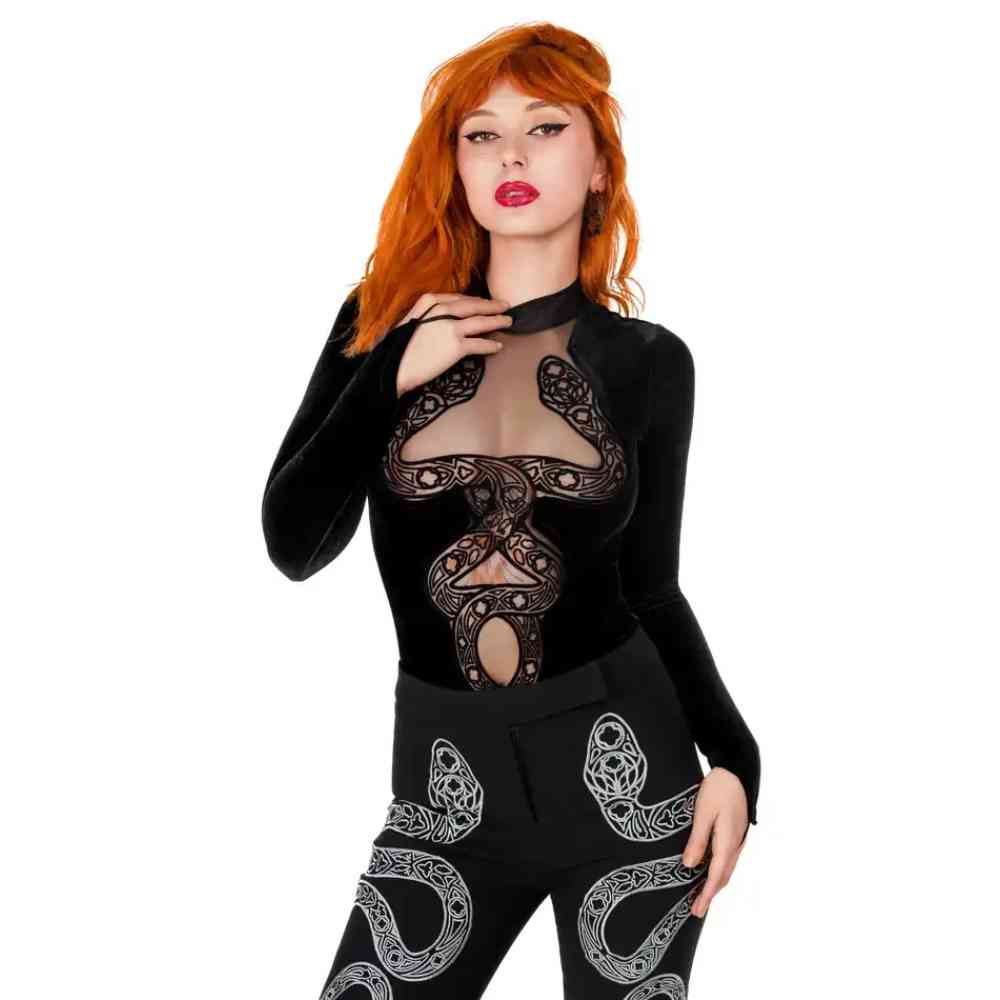 Restyle - Cathedral Snake Bodysuit - Zwart